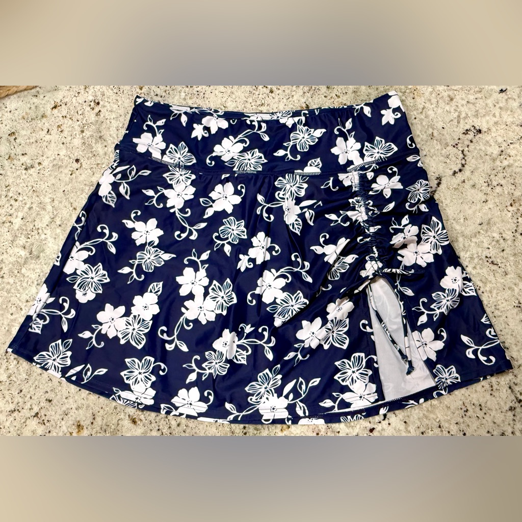 Floral Navy And White Swim Skirt Only “Nwot”